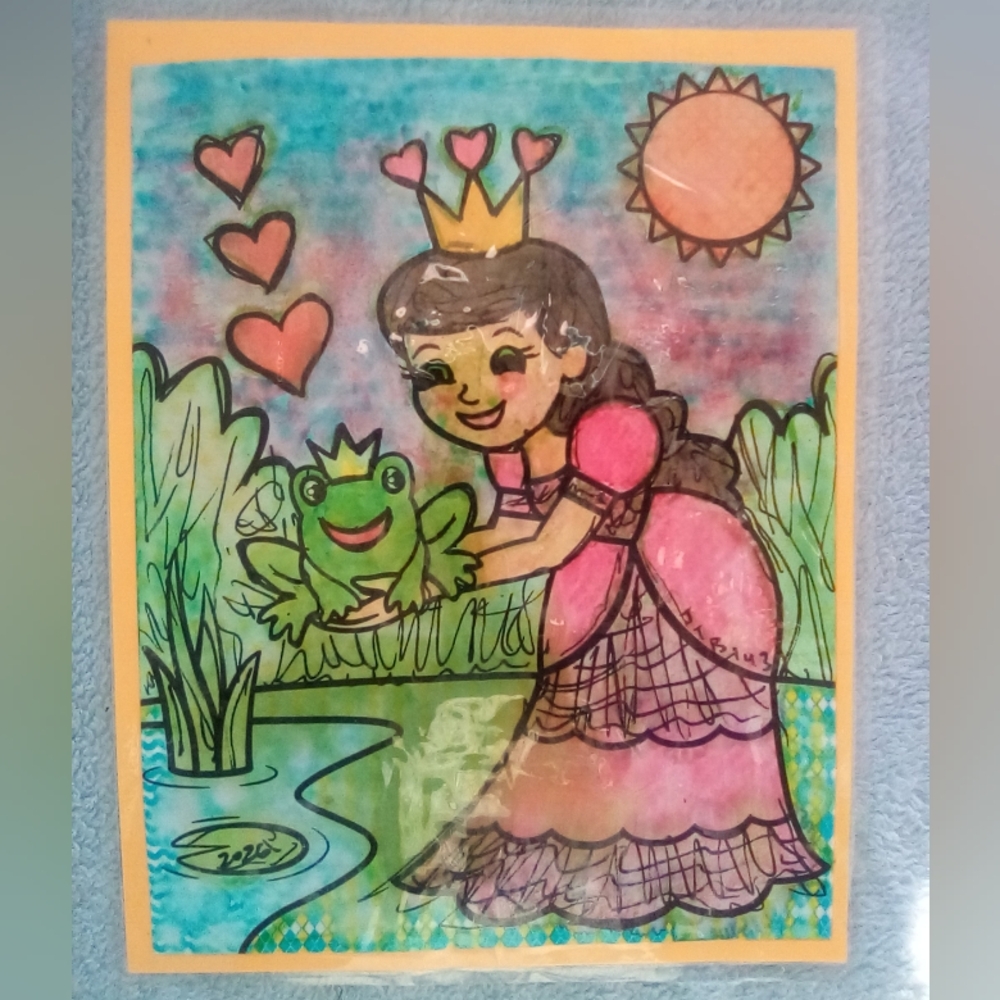 🎨Frog & Slimed Princess Watercolor Painting Art🖼